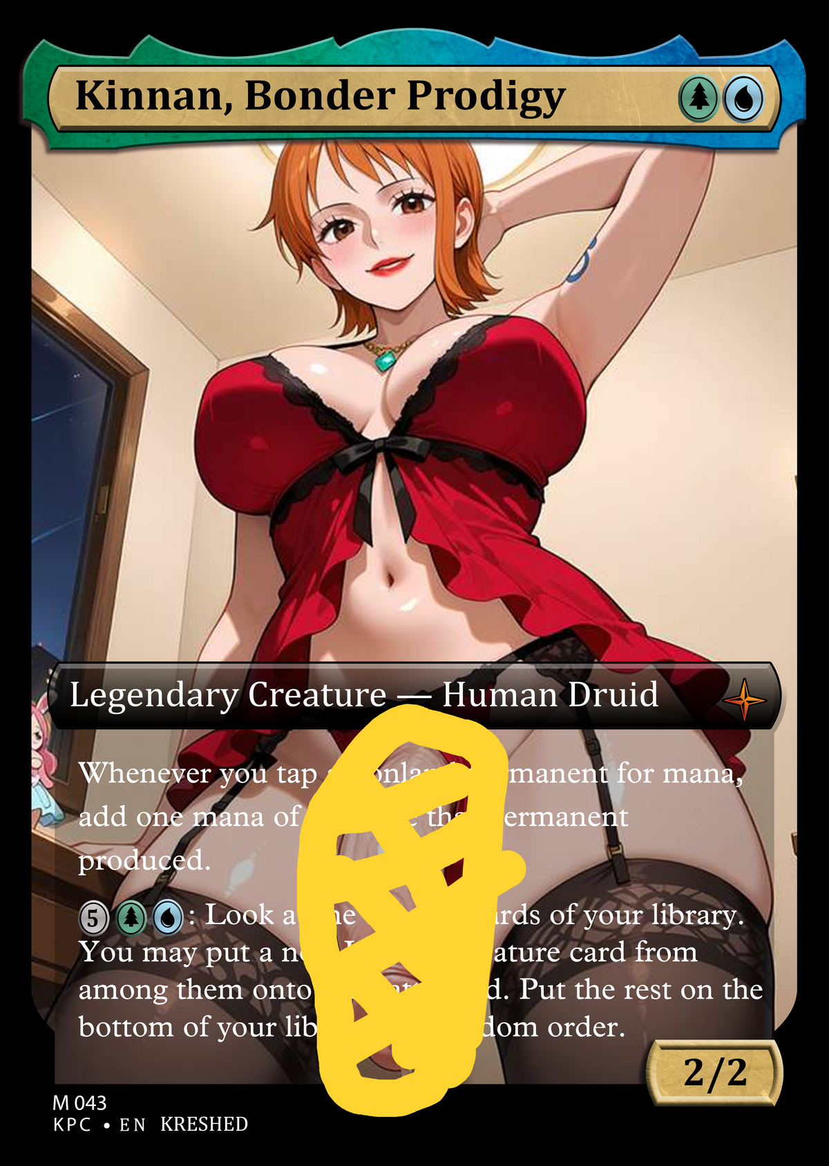 Kinnan, Bonder Prodigy - Nami Futanari NSFW Waifu MTG Foil Proxy