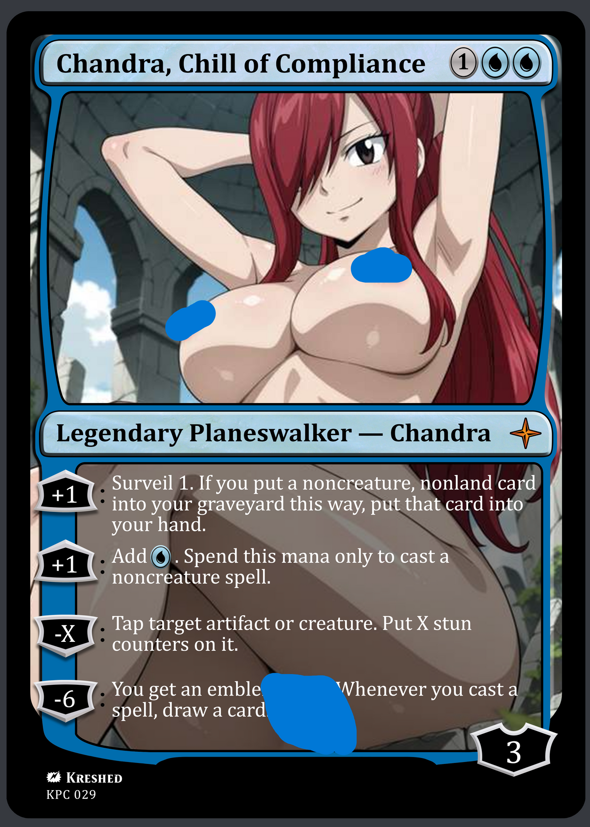 Chandra, Chill of Compliance - Erza Scarlet NSFW Waifu MTG Foil Proxy