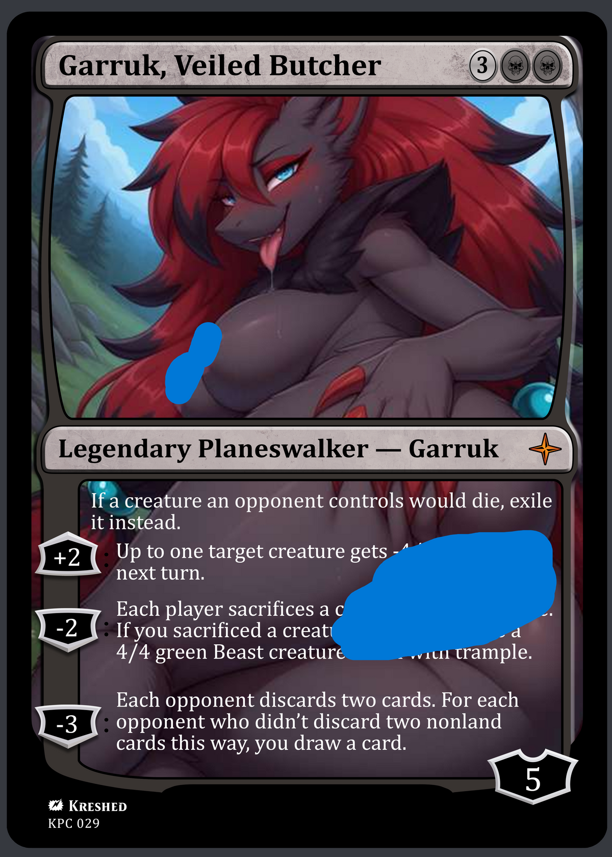 Garruk, Veiled Butcher -  Zoroark NSFW Waifu Furry MTG Foil Proxy